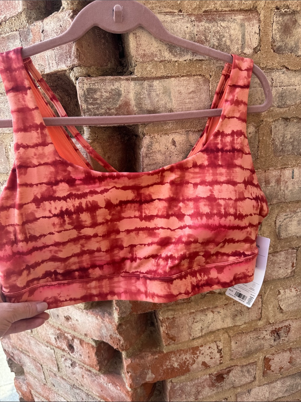 Athleta Exhale D-DD Printed Bra - Orange & Red 1X exercise bra